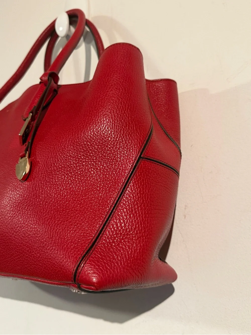 Red Leather Tote with Gold Accent - Women's Everyday Tote